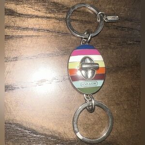 Coach Legacy Stripe Oval Turnlock Valet Key Chain Bag Charm